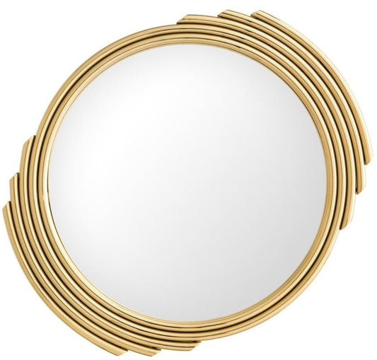 Designer Edelstahl Spiegel Gold Ø 100 cm - Luxus Wohnzimmer Wandspiegel