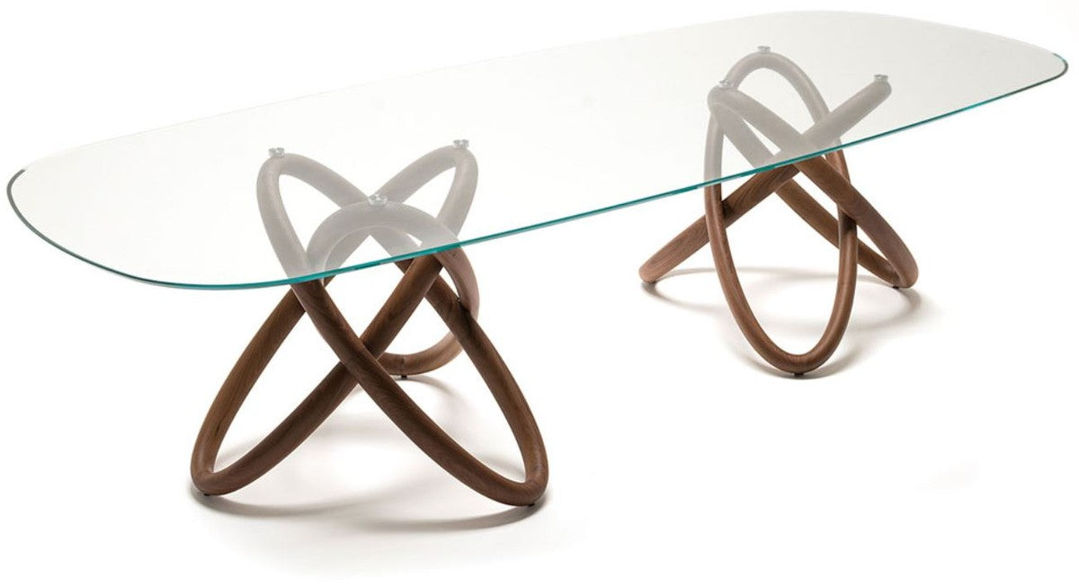 Designer Esstisch Braun 300 x 120 x H. 75 cm - Moderner ovaler Esszimmertisch mit Glasplatte - Esszimmer Möbel - Luxus Qualität - Made in Italy