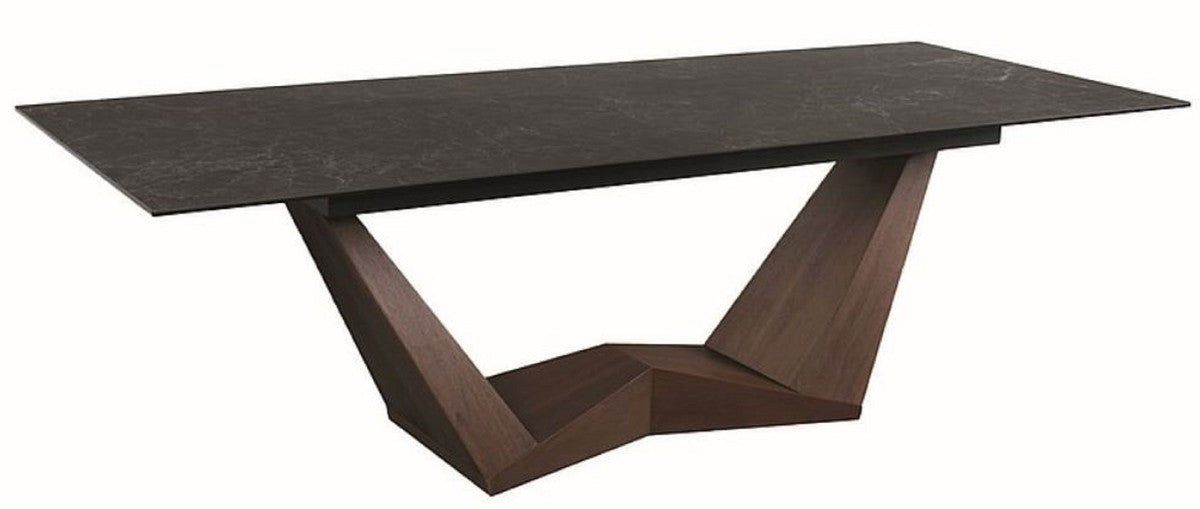 Designer Esstisch Schwarz / Braun 200-250 x 98 x H. 76 cm - Ausziehbarer Esszimmertisch mit Glaskeramik Tischplatte - Esszimmer Möbel - Küchen Möbel - Designer Möbel