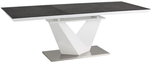 Designer Esstisch Schwarz / Weiß / Silber - Verschiedene Tischgrößen - Moderner Ausziehbarer Küchentisch mit Tischplatte in Steinoptik - Esszimmer Möbel