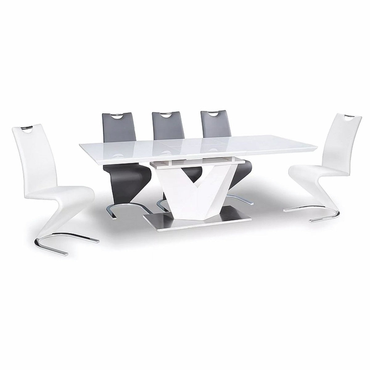 Designer Esstisch Weiß / Silber 160-220 cm - Ausziehbarer Küchentisch