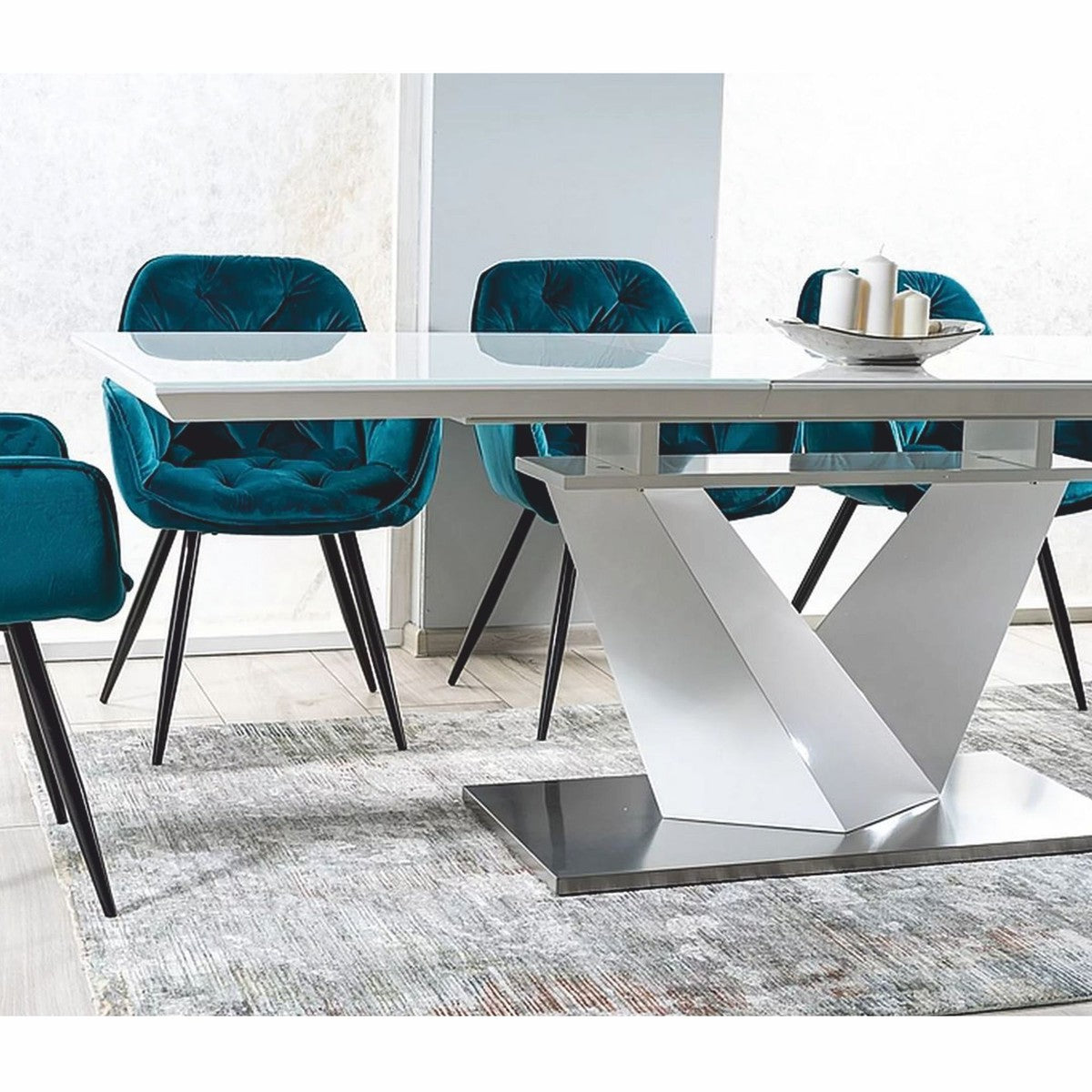 Designer Esstisch Weiß / Silber 160-220 cm - Ausziehbarer Küchentisch