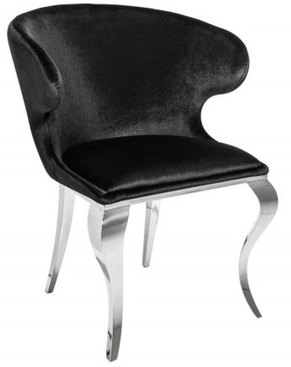 Designer Esszimmerstuhl Silber / Schwarz 61 x 60 x H.79 cm - Esszimmermöbel