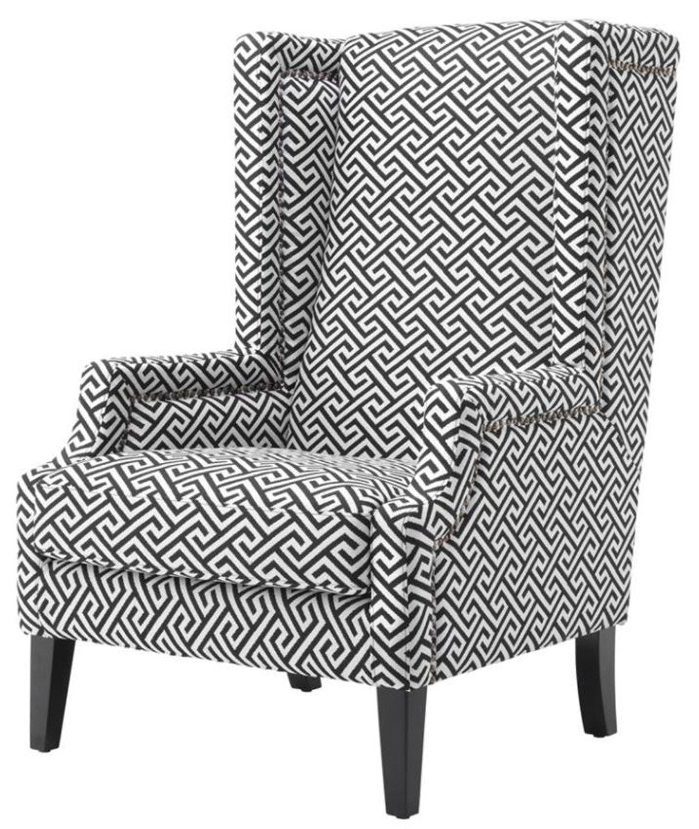 Designer Sessel Schwarz / Weiß - Luxus Ohrensessel