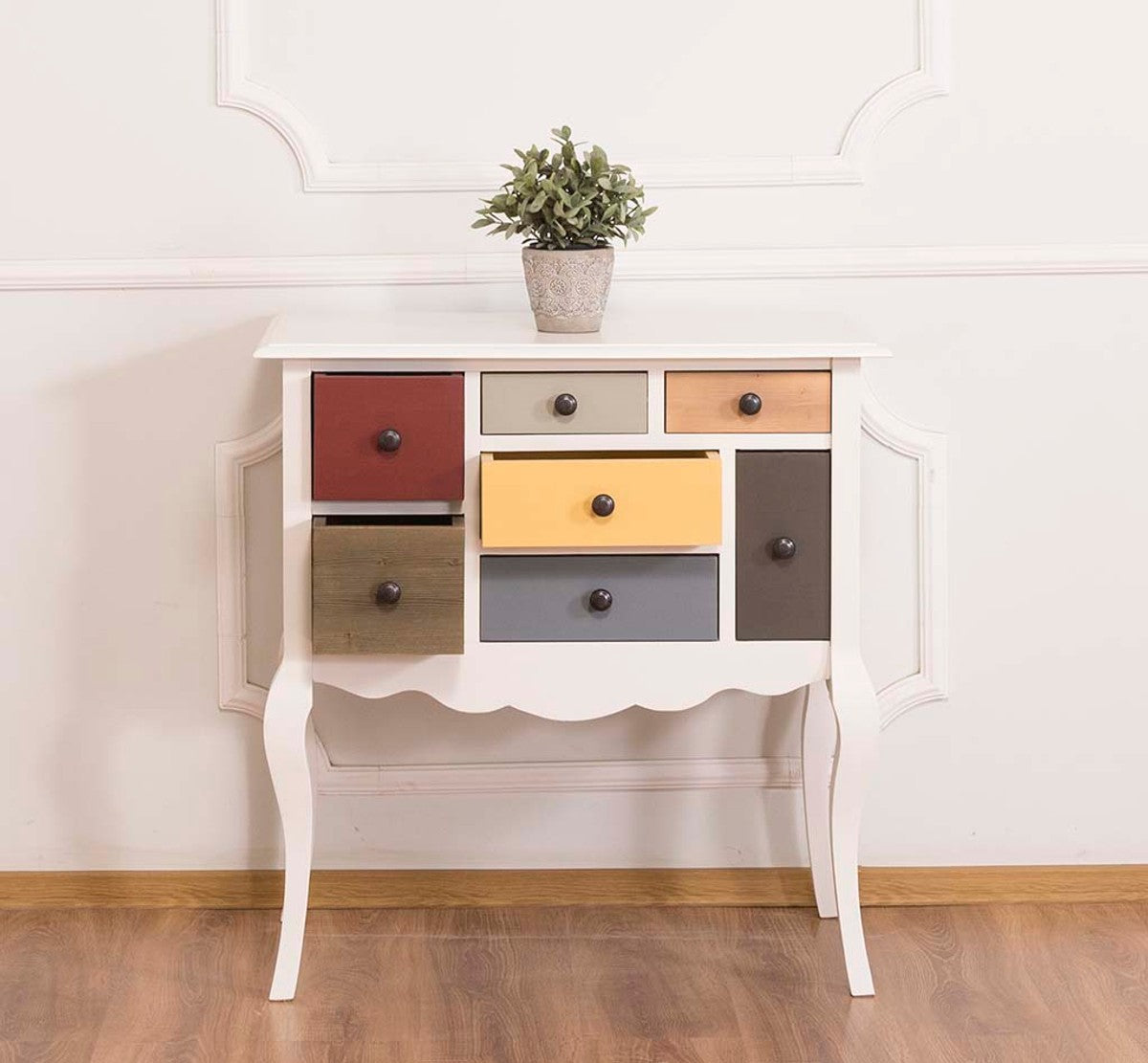 Designer Kommode mit 7 Schubladen Weiss / Mehrfarbig 80 x 48 x H. 82 cm - Landhausstil Möbel