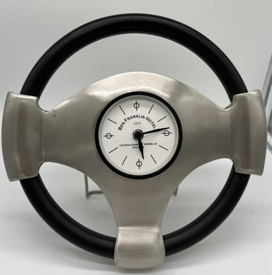 Designer Luxus Tischuhr Vintage Lenkrad mit Ständer - Edel & Prunkvoll - Tisch Uhr -1B Ware Frontglas fehlt