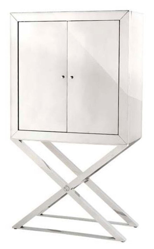 Designer Edelstahl Schrank Silber - Luxus Wohnzimmer Möbel