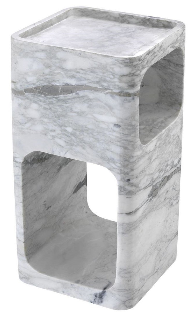 Designer Marmor Beistelltisch Weiß 28 x 28 x H. 55 cm - Wohnzimmermöbel - Designer Möbel
