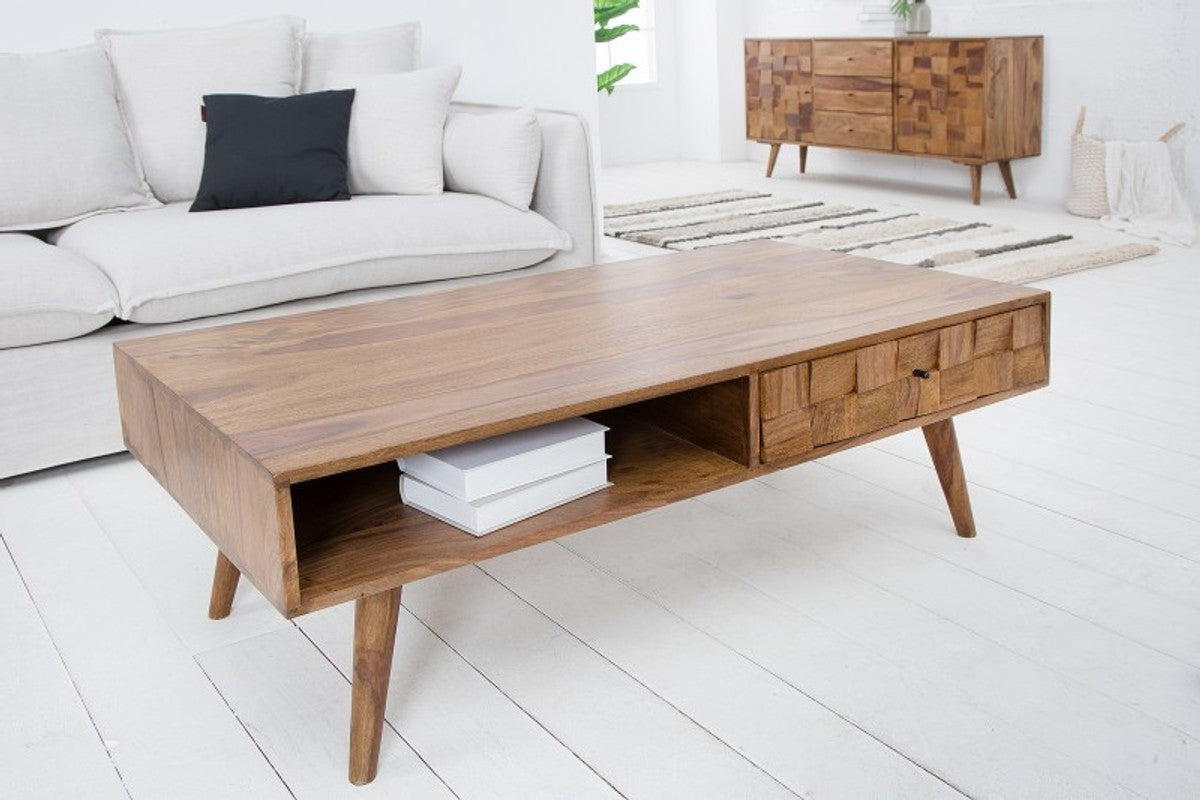 Designer Massivholz Couchtisch Natur B.117 x H.40 x T. 60 Salon Wohnzimmer Tisch