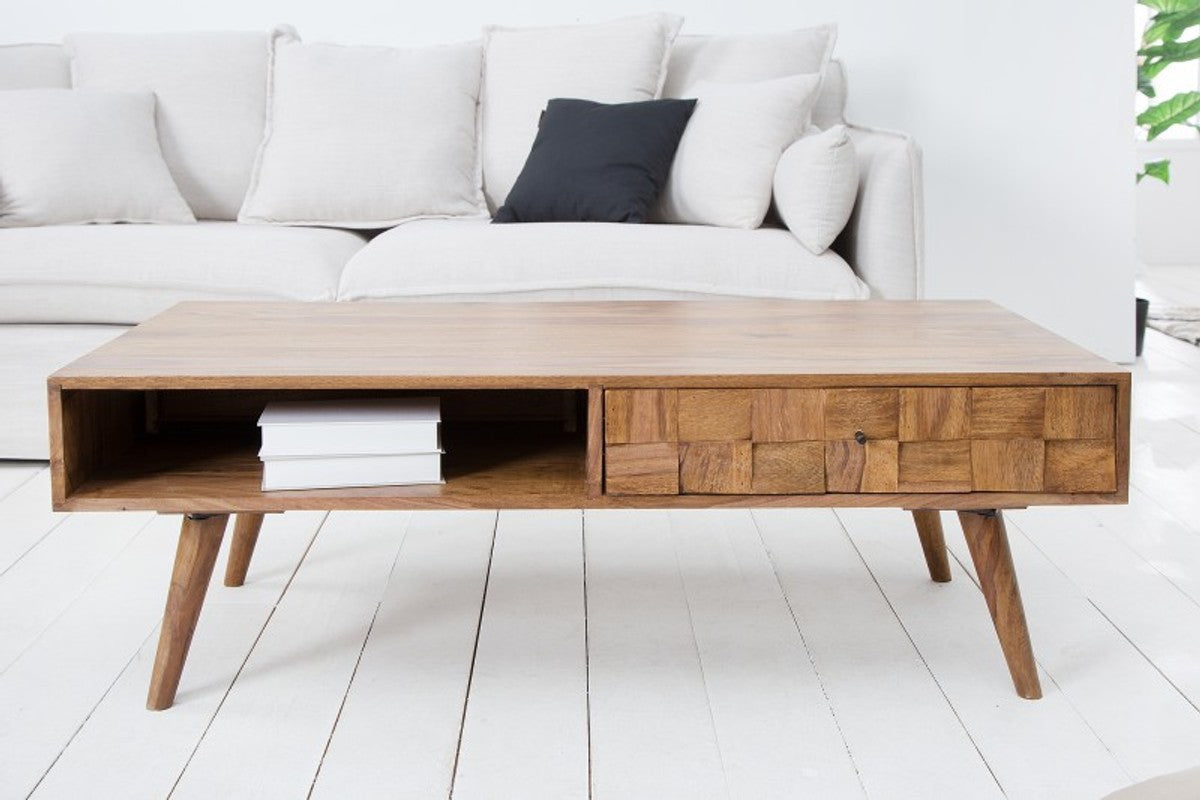 Designer Massivholz Couchtisch Natur B.117 x H.40 x T. 60 Salon Wohnzimmer Tisch