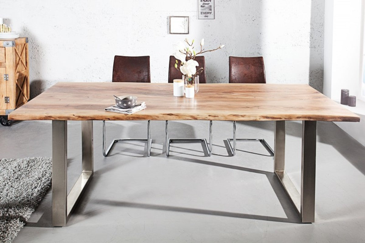 Designer Massivholz Esstisch Natur - Akazie - 200 x 100 x H.80 cm - Aus massivem Akazienholz