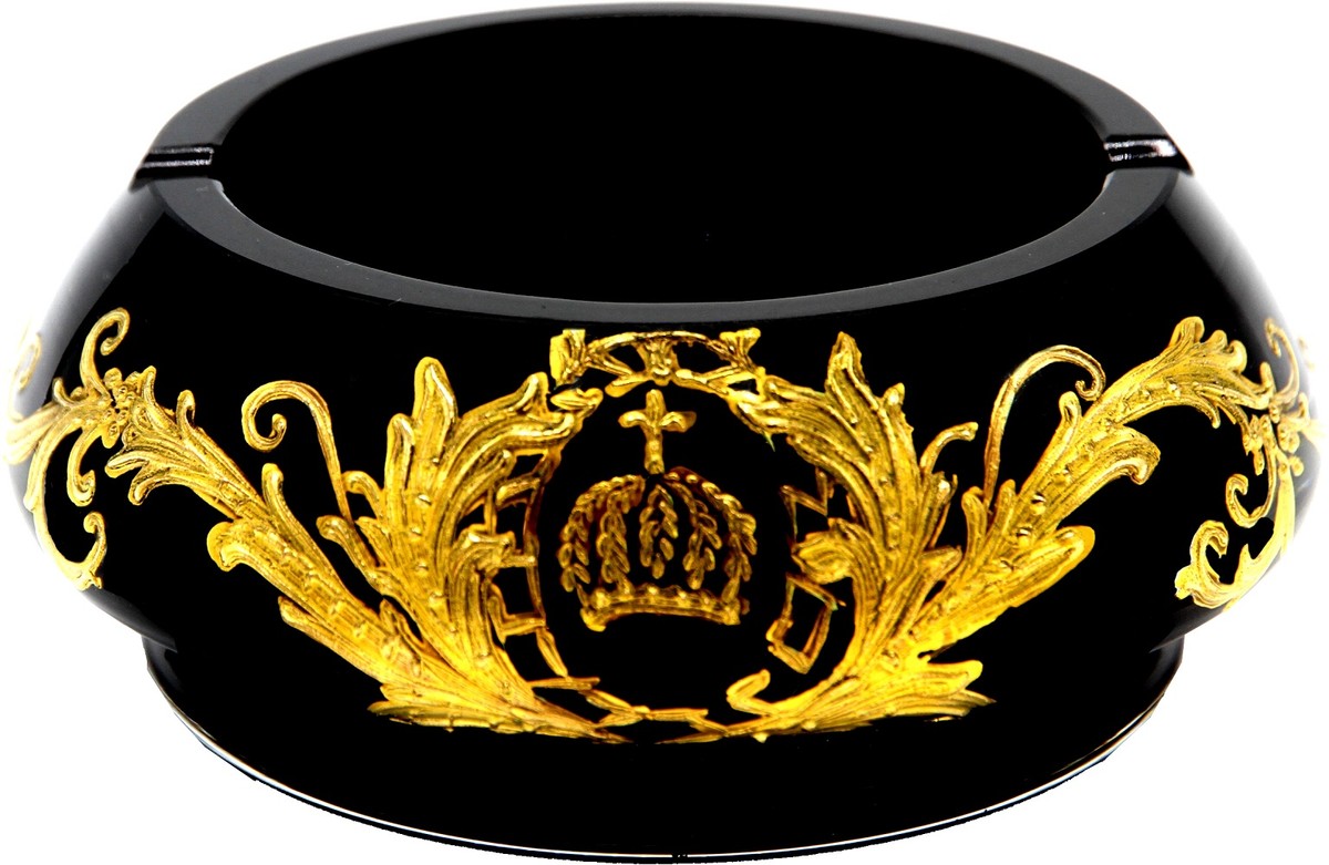 Pompöös by Luxus Aschenbecher mit 24 Karat Vergoldung Schwarz / Gold Ø 15,5 x H. 6,5 cm - Pompööser Glas Aschenbecher designed by Harald Glööckler