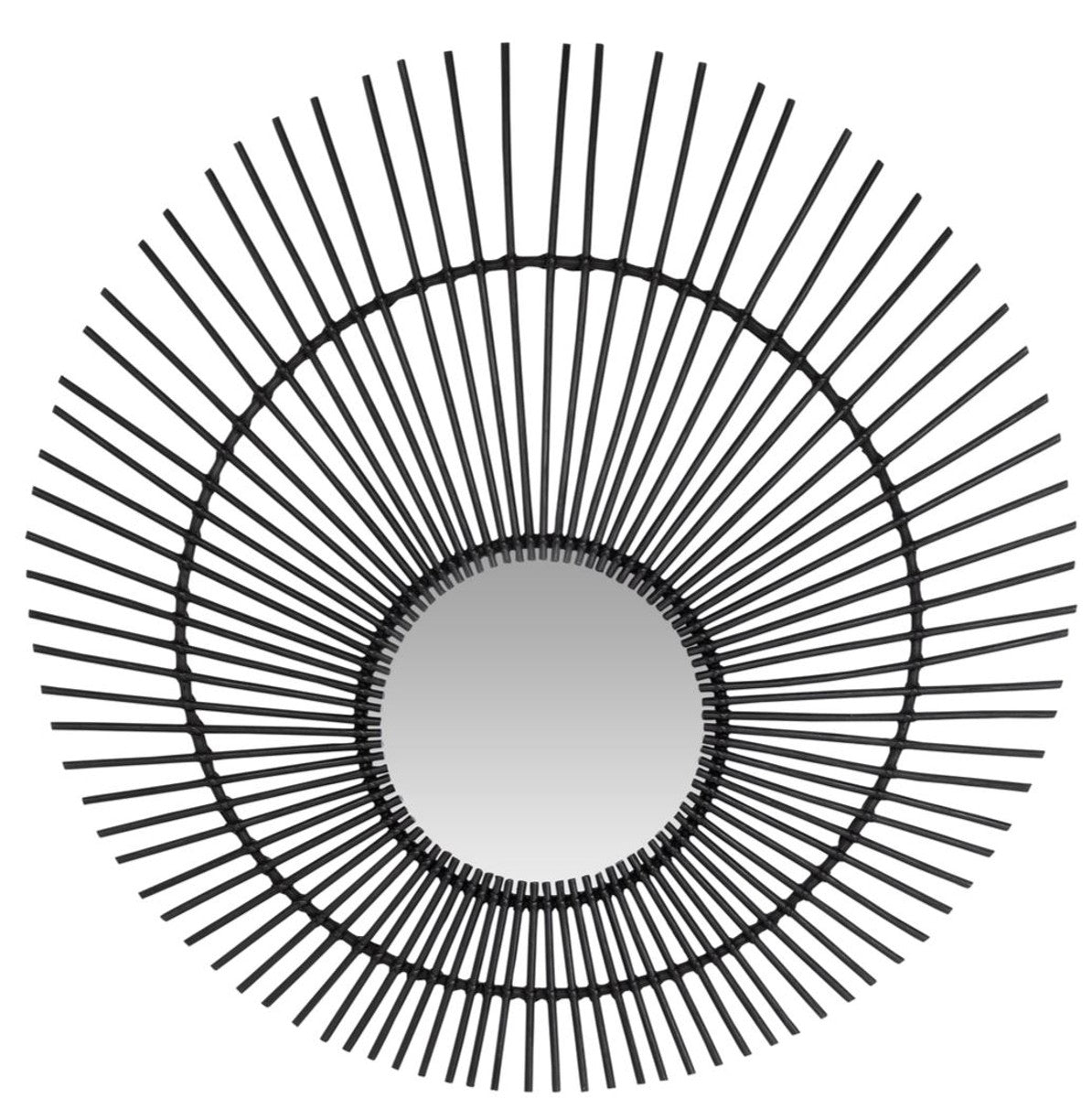 Designer Rattan Spiegel Schwarz Ø 120 cm - Wandspiegel im Sonnen Design