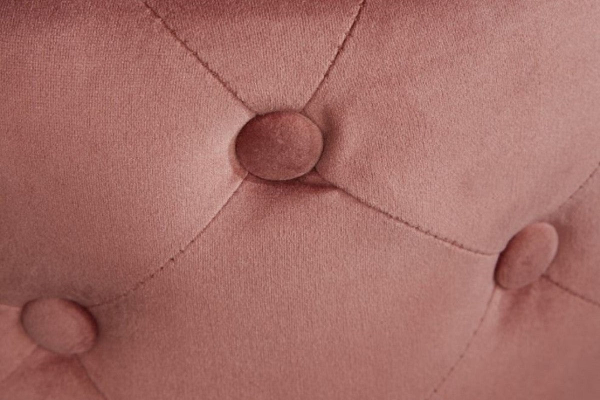 Chesterfield Samt Hocker Altrosa / Gold Ø 36 x H. 40 cm - Runder Sitzhocker - Chesterfield Möbel