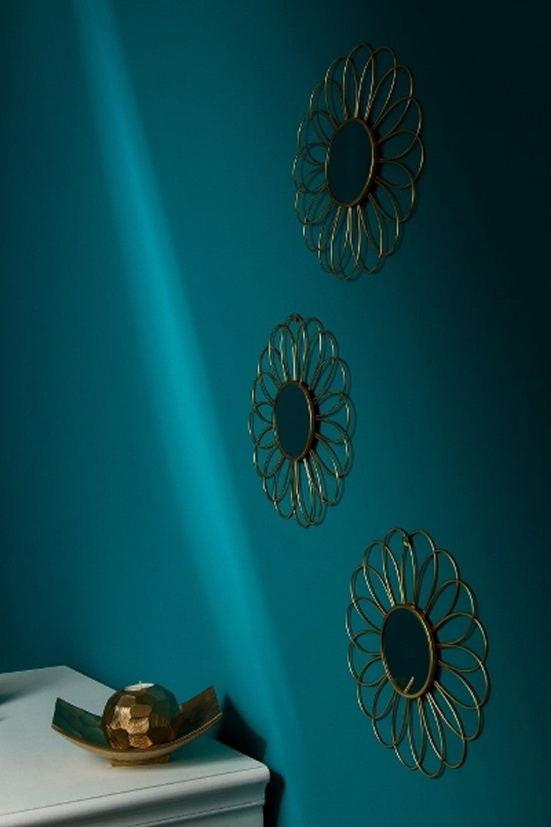 Designer Spiegel / Wandspiegel 3er Set Gold Ø 25 cm - Deko Accessoires