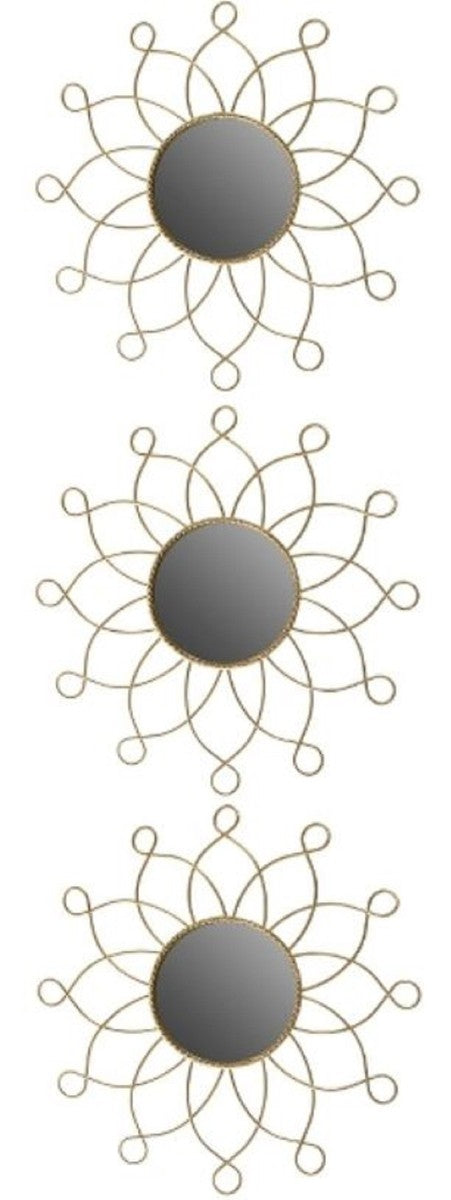 Designer Metall Spiegel Set Gold Ø 25 cm - Wandspiegel 3er Set
