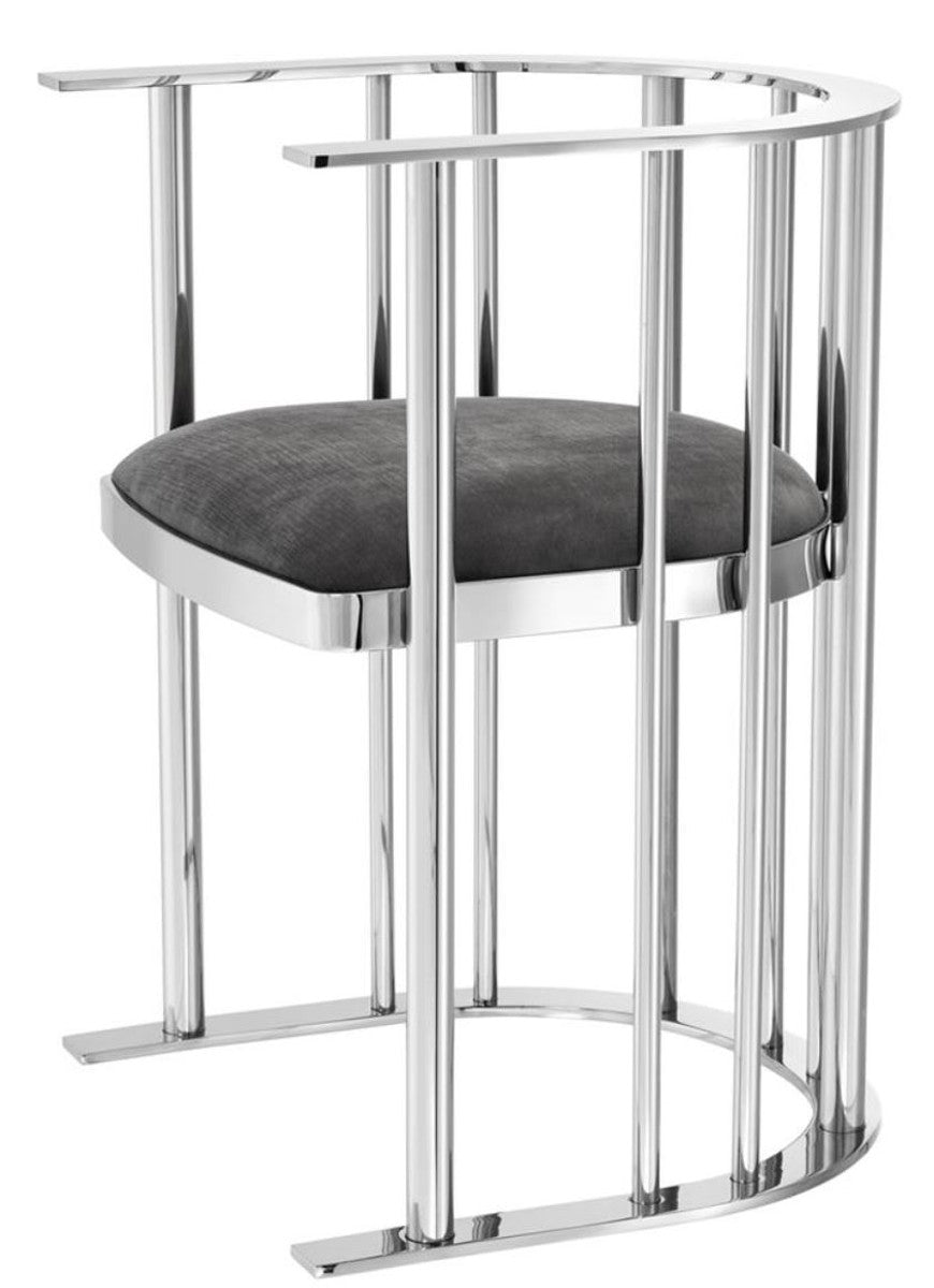 Designer Stuhl mit Armlehnen Silber / Dunkelgrau 54,5 x 53 x H. 68 cm - Designermöbel