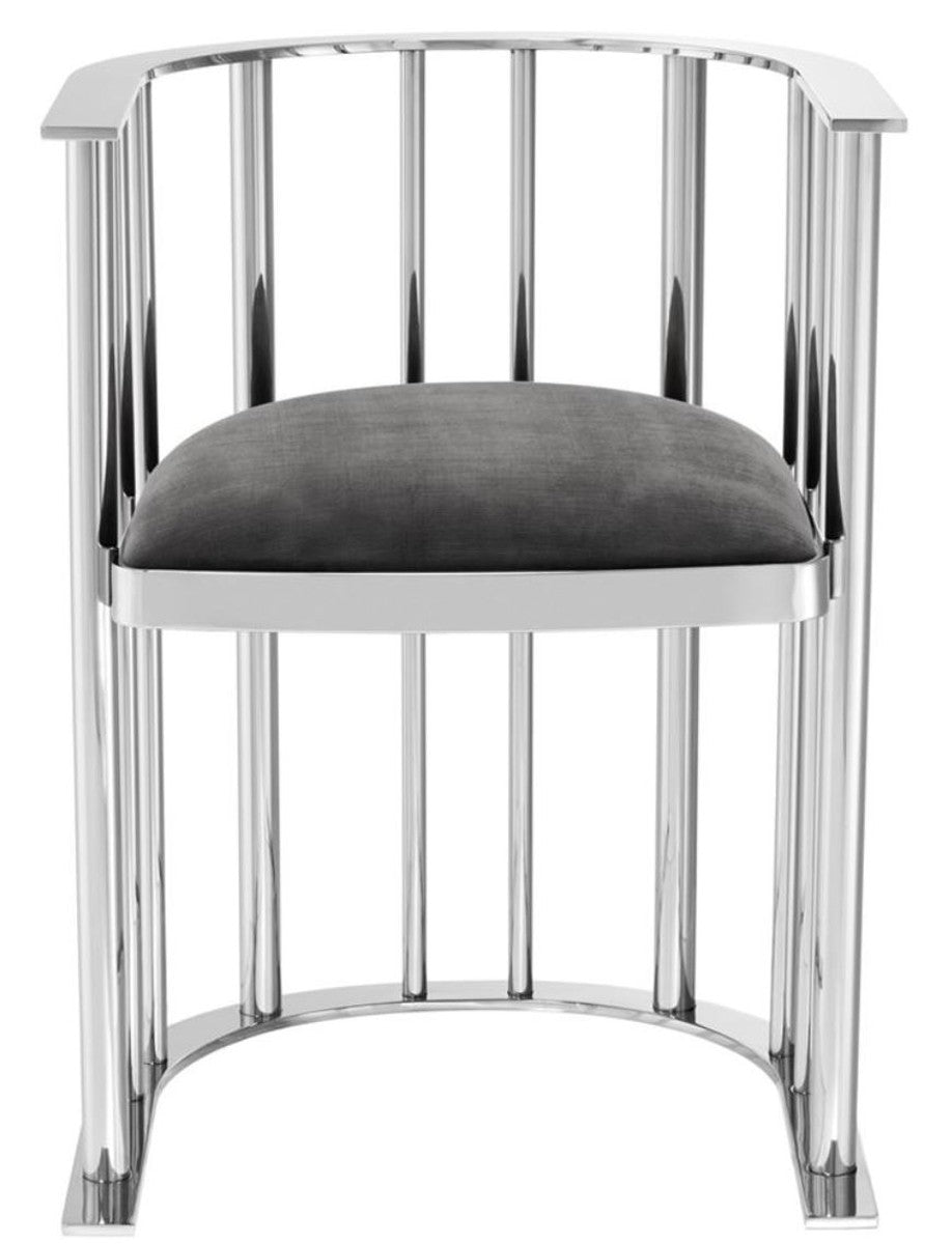 Designer Stuhl mit Armlehnen Silber / Dunkelgrau 54,5 x 53 x H. 68 cm - Designermöbel