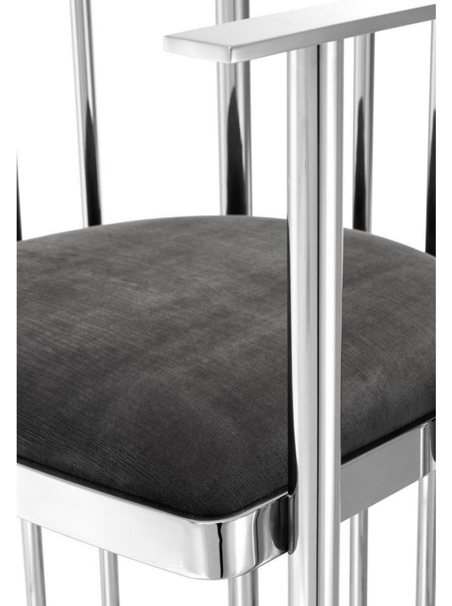 Designer Stuhl mit Armlehnen Silber / Dunkelgrau 54,5 x 53 x H. 68 cm - Designermöbel