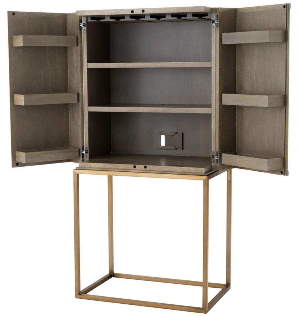 Luxus Weinschrank mit 2 Türen Braun / Messing 81,5 x 50,5 x H. 168 cm - Luxus Qualität