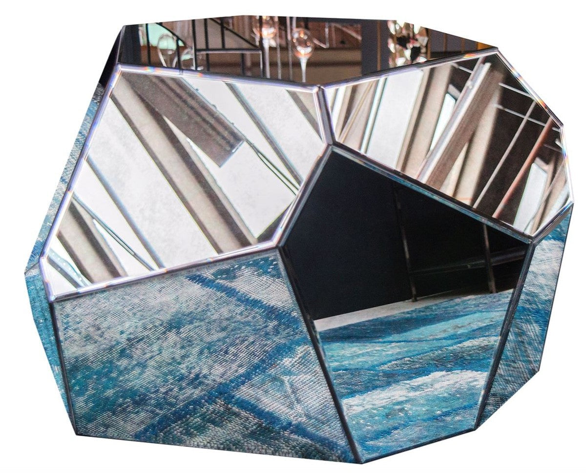 Designer Wohnzimmertisch / Beistelltisch mit antikem Spiegelglas 89 x 90 x H. 45 cm - Designer Kollektion