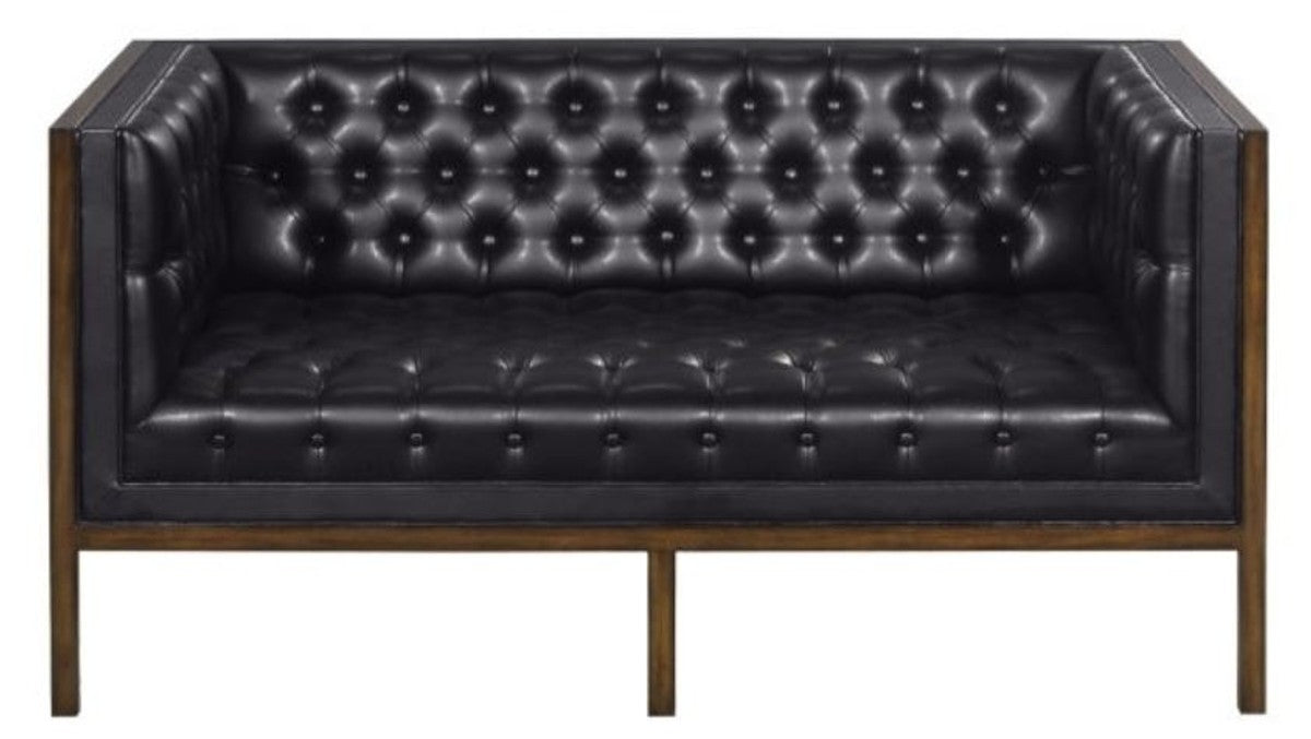 Chesterfield Echtleder 2-Sitzer Sofa Schwarz / Braun 143 x 78 x H. 71 cm - Hotel Möbel