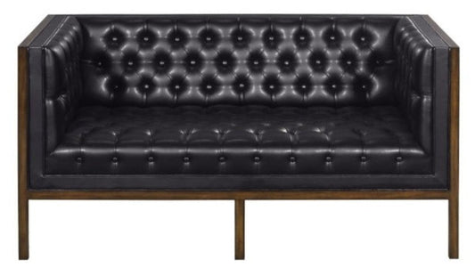 Chesterfield Echtleder 2-Sitzer Sofa Schwarz / Braun 143 x 78 x H. 71 cm - Hotel Möbel