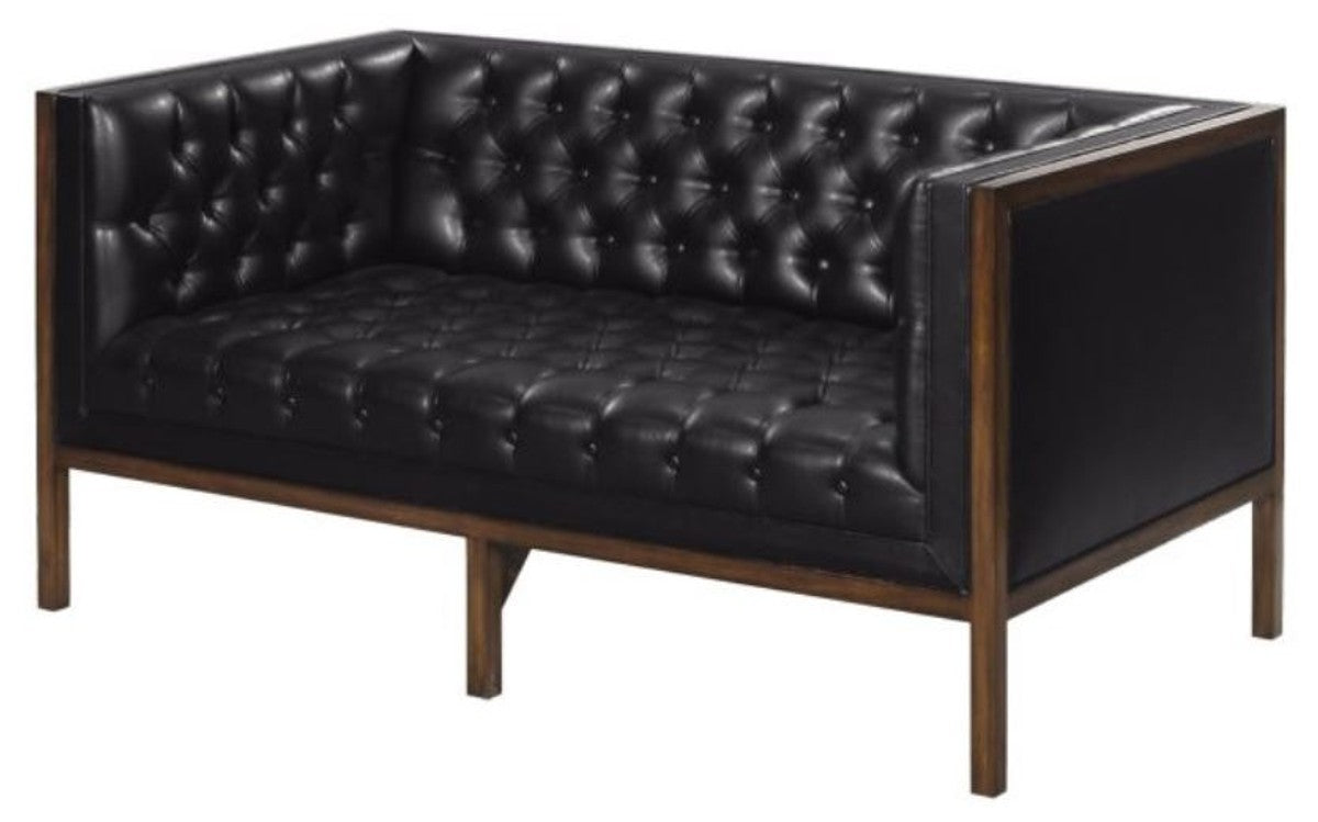 Chesterfield Echtleder 2-Sitzer Sofa Schwarz / Braun 143 x 78 x H. 71 cm - Hotel Möbel