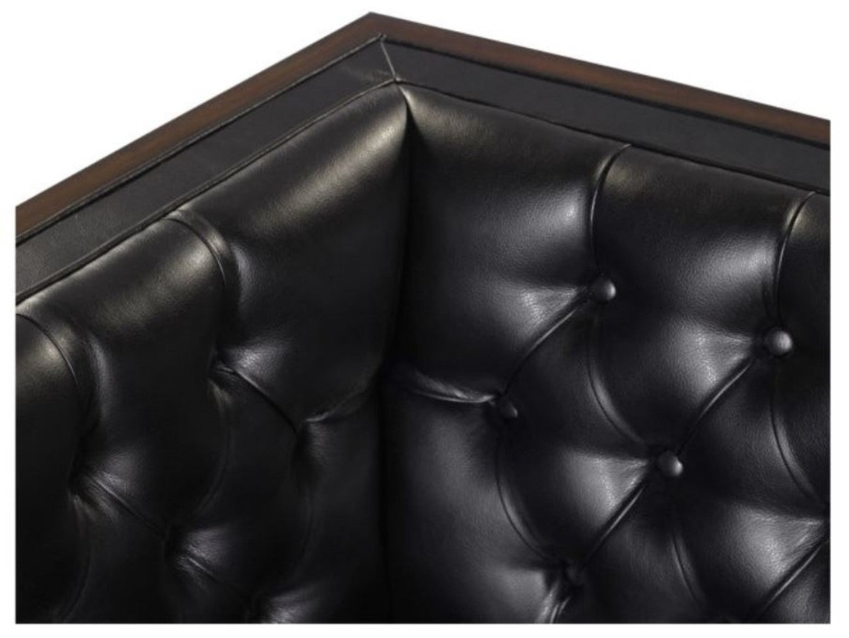 Chesterfield Echtleder 2-Sitzer Sofa Schwarz / Braun 143 x 78 x H. 71 cm - Hotel Möbel