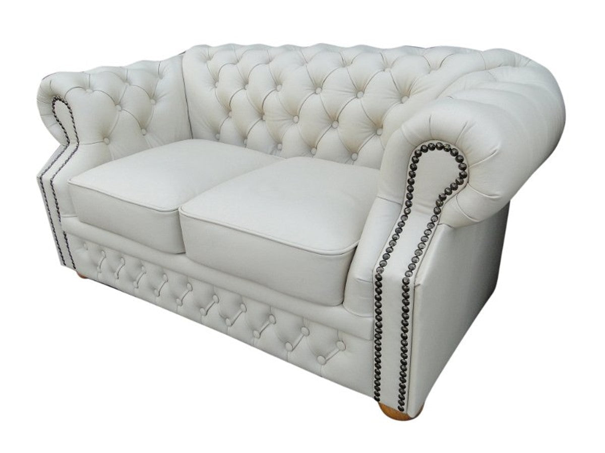 Echtleder 2er Sofa Weiß 160 x 90 x H. 78 cm - Chesterfield Möbel