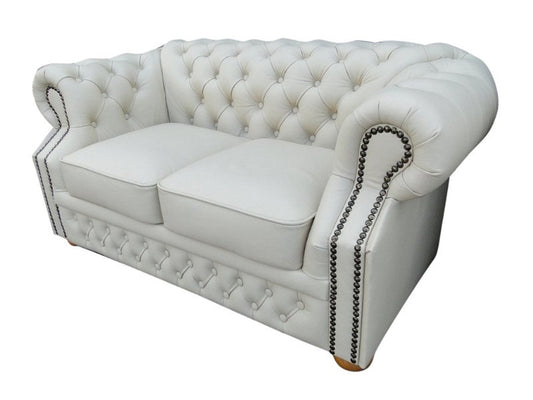 Echtleder 2er Sofa Weiß 160 x 90 x H. 78 cm - Chesterfield Möbel
