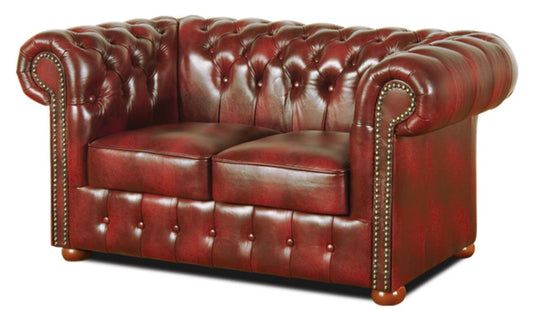 Chesterfield Echtleder 2er Sofa Weinrot 160 x 90 x H. 78 cm - Luxus Kollektion