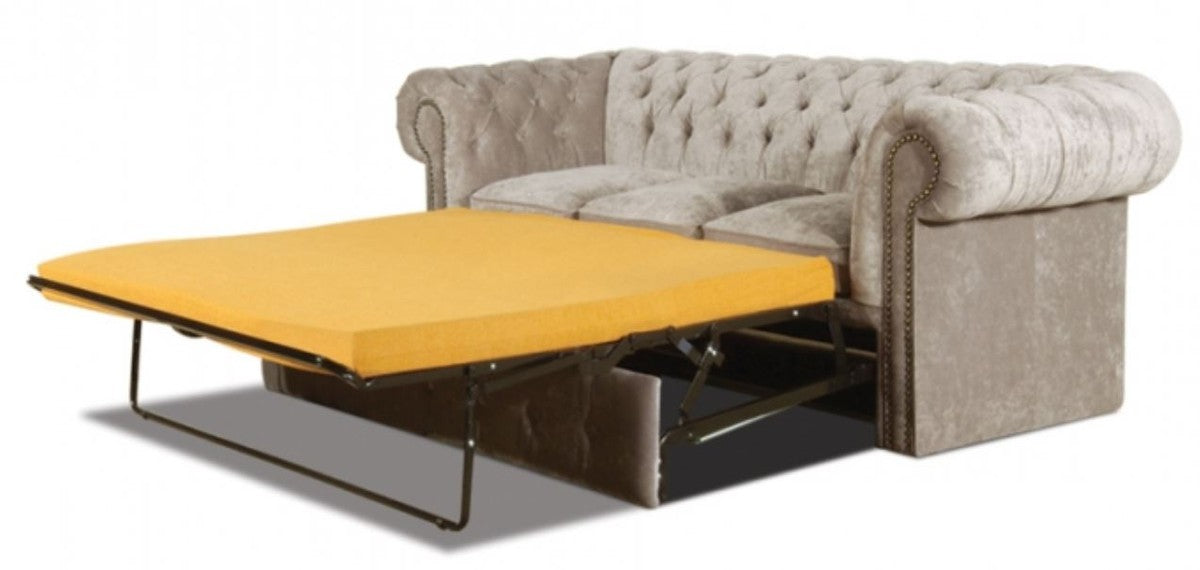 3er Sofa Grau 210 x 100 x H. 78 cm - Luxus Chesterfield Schlafsofa