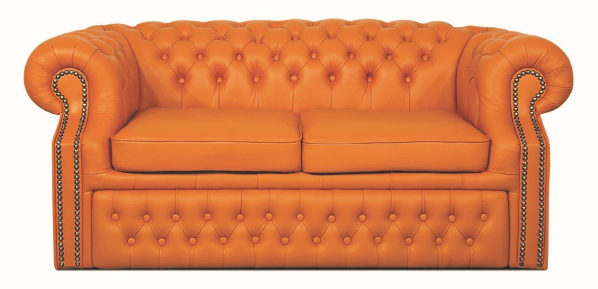 Echtleder 2er Sofa Orange 180 x 100 x H. 78 cm - Luxus Chesterfield Schlafsofa