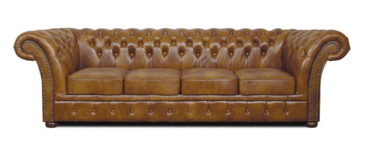 Chesterfield Echtleder 4er Sofa braun 255 x 90 x H. 78 cm - Luxus Wohnzimmermöbel