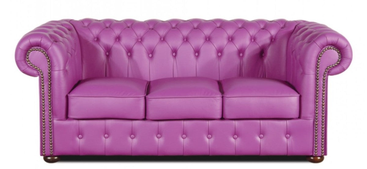 Echtleder 3er Sofa Violett 200 x 90 x H. 78 cm - Luxus Chesterfield Möbel