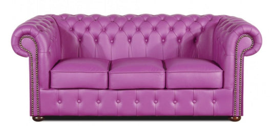 Echtleder 3er Sofa Violett 200 x 90 x H. 78 cm - Luxus Chesterfield Möbel