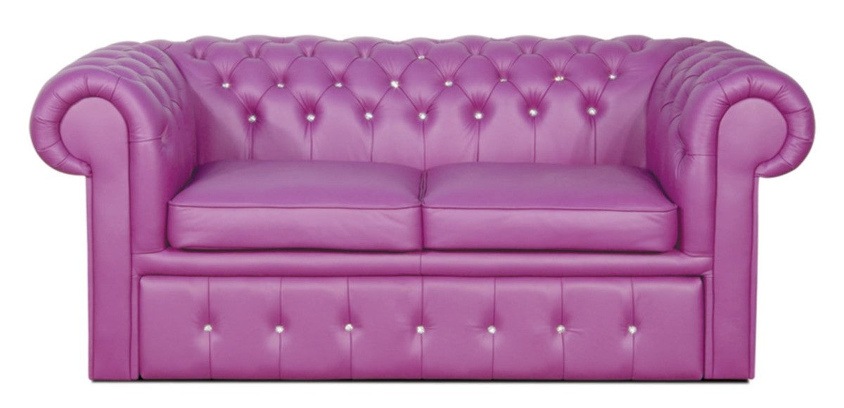 Echtleder 2er Sofa in violett mit Swarowski Kristallsteinen 180 x 100 x H. 78 cm - Luxus Chesterfield Schlafsofa