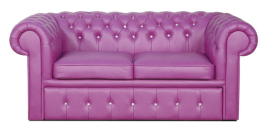 Echtleder 2er Sofa in violett mit Swarowski Kristallsteinen 180 x 100 x H. 78 cm - Luxus Chesterfield Schlafsofa