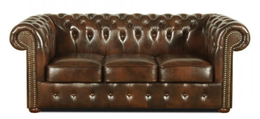 Echtleder 3er Sofa Dunkelbraun 200 x 90 x H. 78 cm - Luxus Chesterfield Möbel
