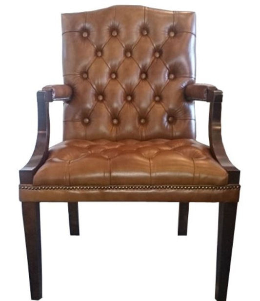 Echtleder Esszimmerstuhl mit Armlehnen Braun / Dunkelbraun 60 x 60 x H. 100 cm - Chesterfield Möbel