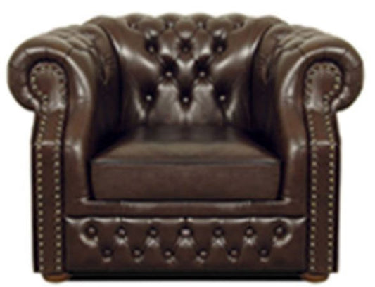 Echtleder Sessel Dunkelbraun 120 x 90 x H. 80 cm - Chesterfield Sessel