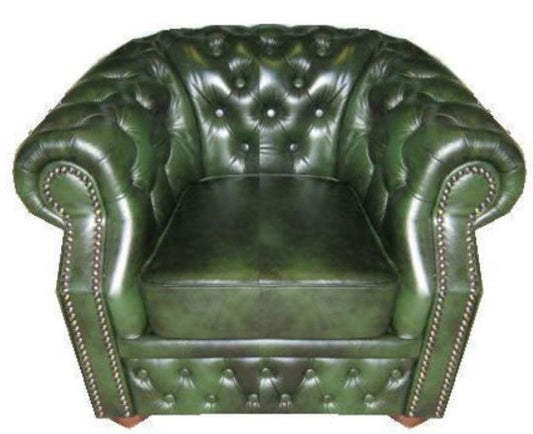 Echtleder Sessel Dunkelgrün 120 x 90 x H. 80 cm - Chesterfield Sessel