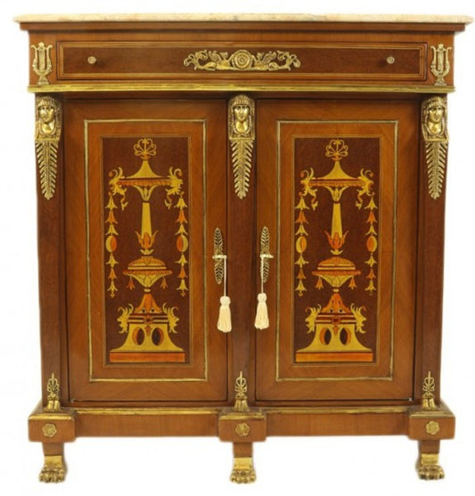Empire Barock Kommode Mahagony Intarsien mit Marmorplatte