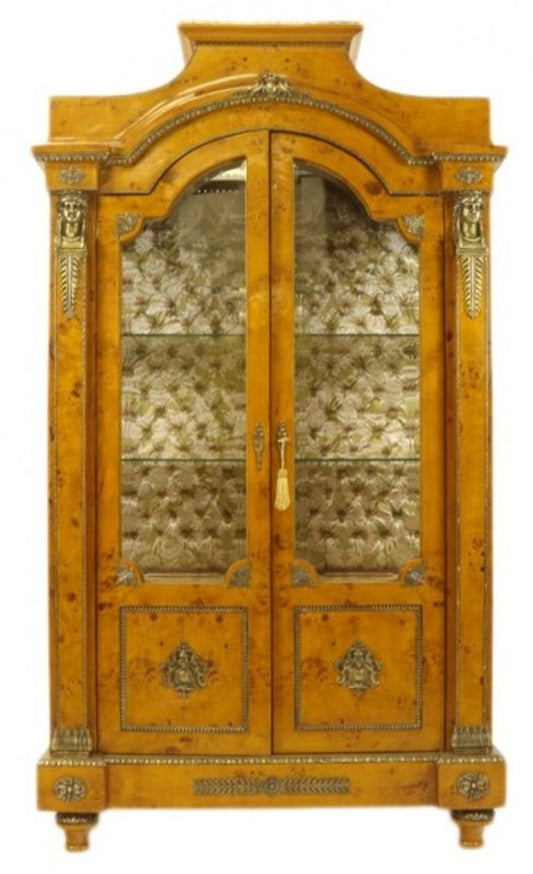 Empire Vitrine Vogelaugenahorn 195 x 110 cm - Handgefertigt aus Massivholz - Barock Vitrinenschrank