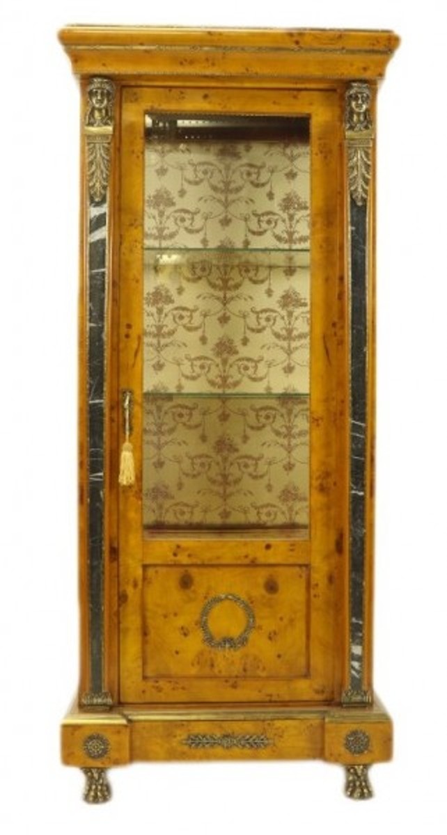 Empire Vitrine Vogelaugenahorn 180 x 80 cm - Handgefertigt aus Massivholz - Barock Vitrinenschrank