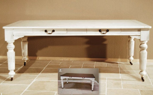 Vintage Pinien Esstisch Antik Stil Weiß Rustikal Massiv mit Schubladen - Landhaus Stil Tisch Pinienholz