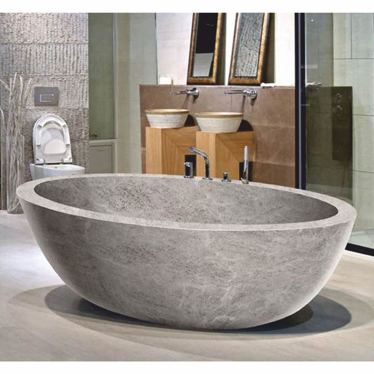 Freistehende Luxus Marmor Badewanne Grau 178 cm - Badezimmer Interior