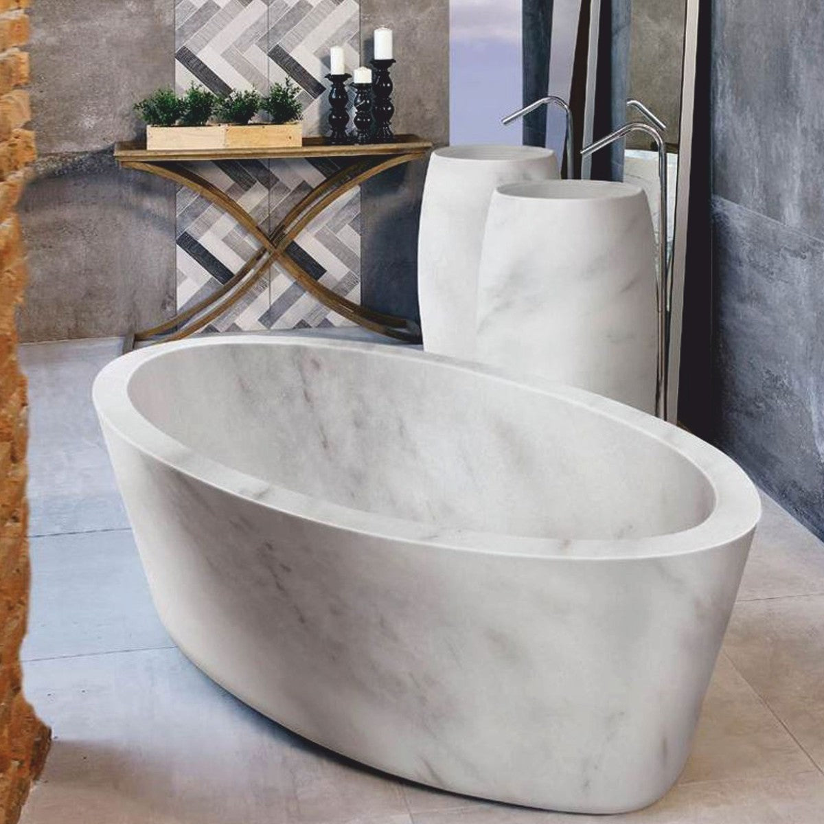 Freistehende Luxus Marmor Badewanne Weiß 190 cm - Badezimmer Interior