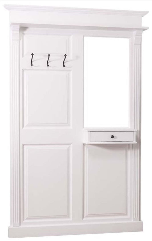 Landhausstil Garderobe mit Schublade Weiß 131 x 19 x H. 210 cm - Landhausstil Möbel